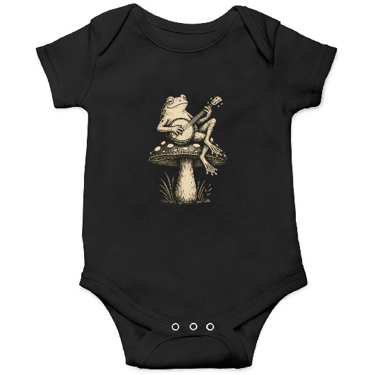 Folk Toadstool Jam | Banjo Frog Cottagecore Art Onesies