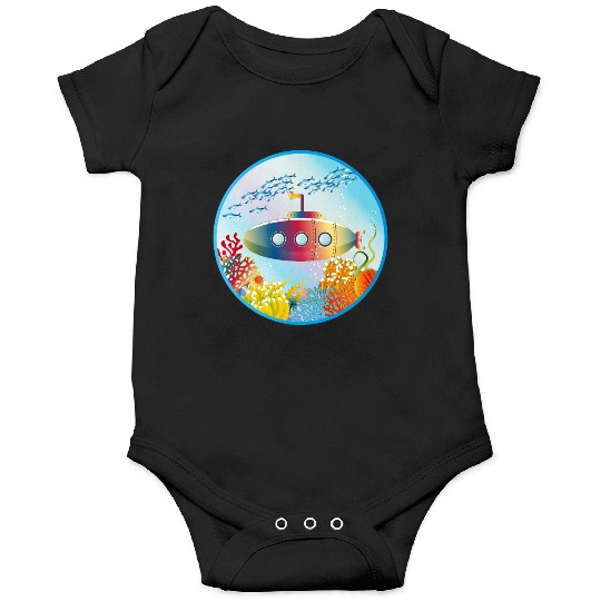 Colorful Submarine in a Tropical Coral Reef Onesies