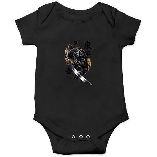 Fierce Black Panther With Samurai Sword Onesies
