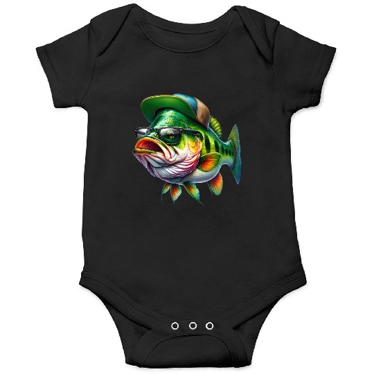Cool Bass Fish with Green Hat and Glasses Onesies