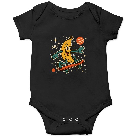 Playful Banana Skateboard Space Scene Onesies