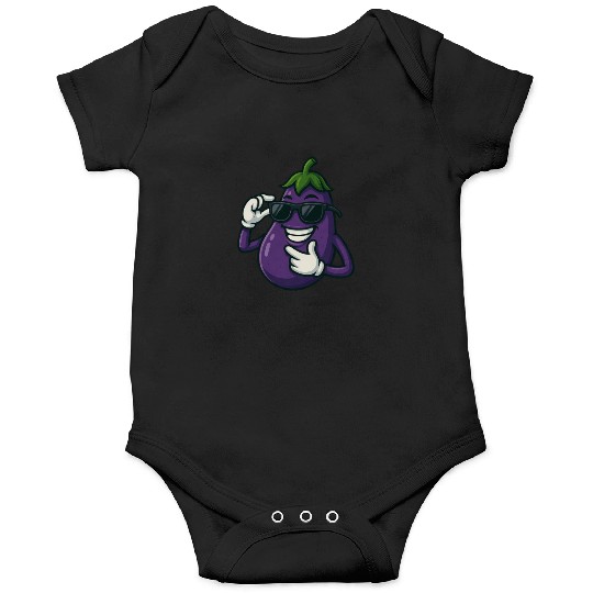 Cool eggplant vegetable design with sunglasses car Onesies