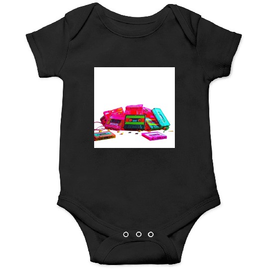 Vibrant Retro Cassette Tape Pattern Onesies