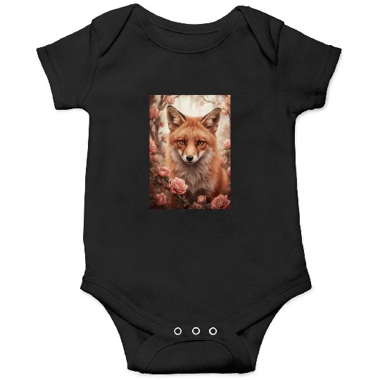 Red Fox Among Roses Onesies