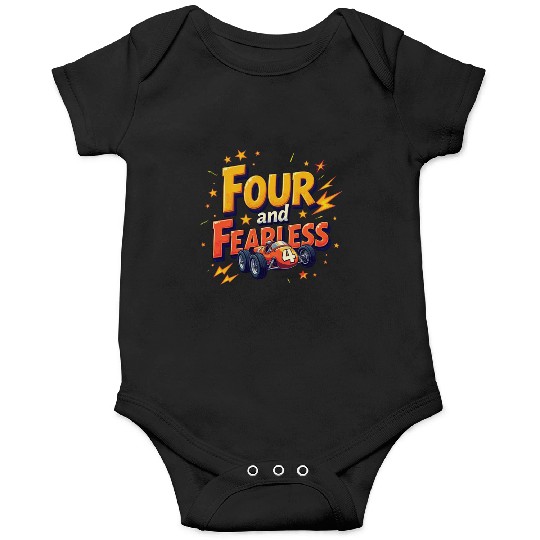 Four and Fearless - 4th Birthday Race Car Design Onesies