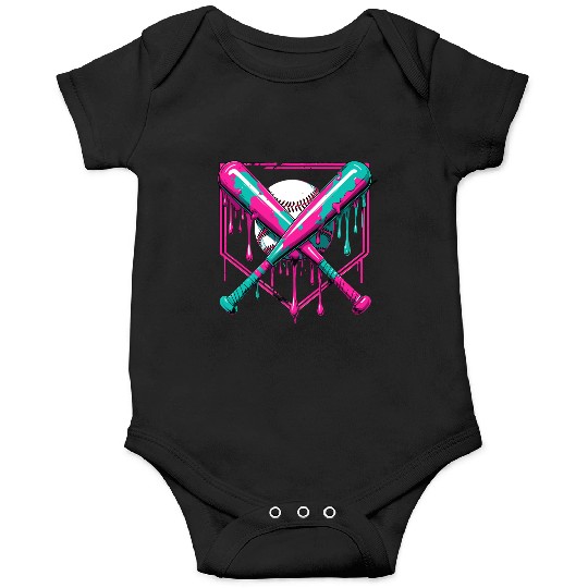 Neon Baseball Bat and Ball Art Onesies