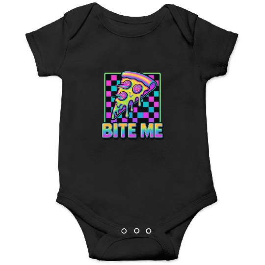 Bite Me – Y2K Glitch Pizza Neon Onesies