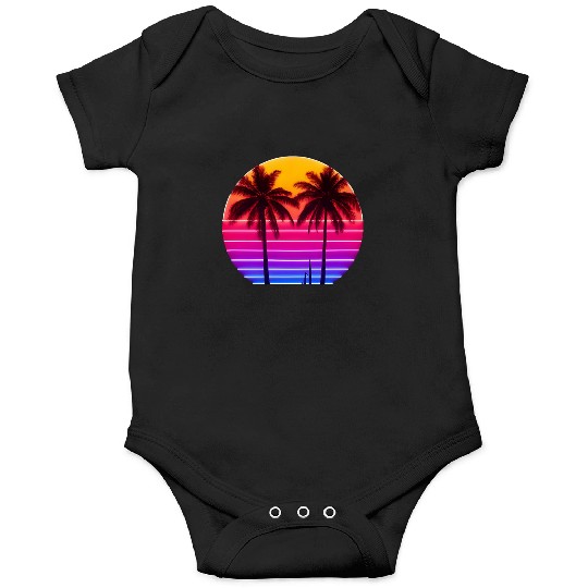 Neon Sunset Palm Trees Illustration Onesies