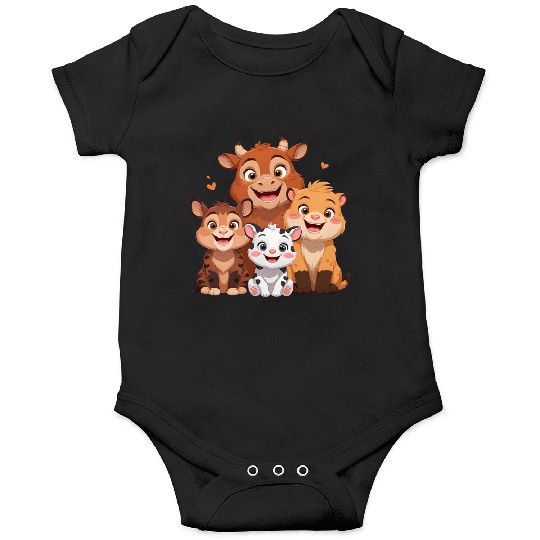 "Cute Farm Animal Friends – Cartoon Cow, Tiger, Li Onesies