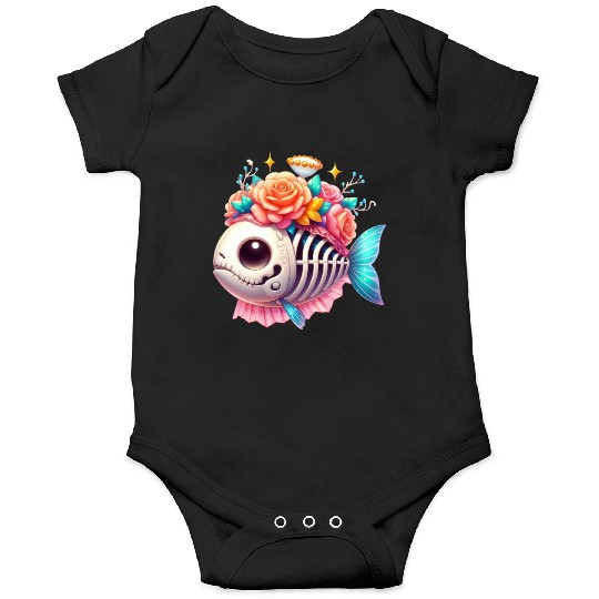 Whimsical Skull Fish with Floral Crown Onesies