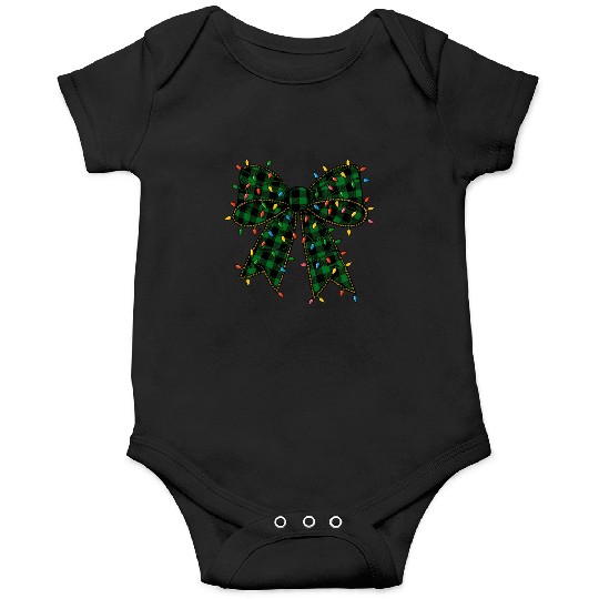 Festive Tartan Bow with Holiday Lights Onesies