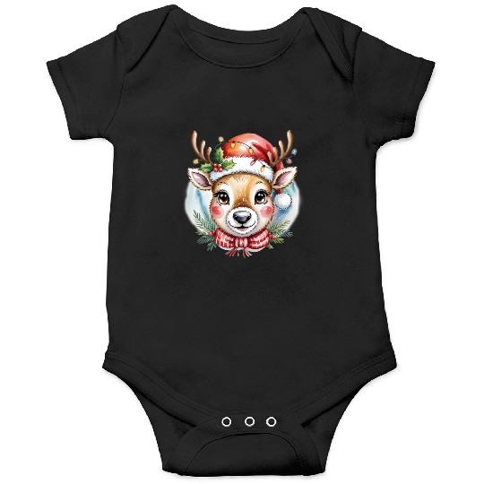 Cute Rudolph Reindeer Watercolor Christmas Art Onesies