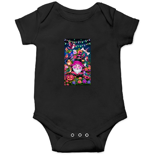 Colorful Enchanted Halloween gnome Garden Scene Onesies
