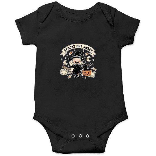 Whimsical Halloween Witch and Cat Design Onesies