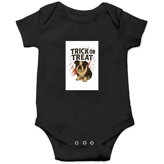 Bulldog Halloween Trick or Treat Design Onesies