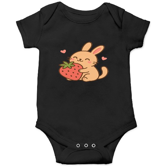 Cute Bunny Embracing Strawberry Design Onesies