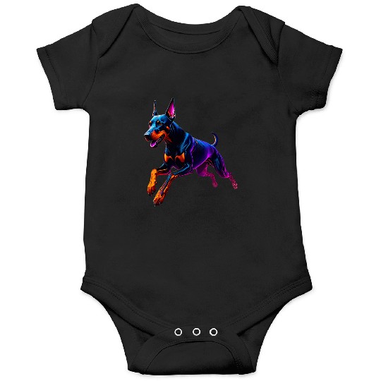 Neon Doberman Running Illustration Onesies