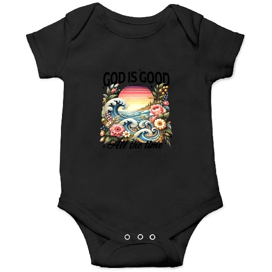 Elegant Wave and Floral Sunset Scene - GOD IS GOOD Onesies