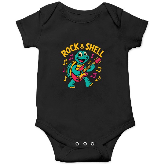 Cute Turtle Rock Guitar Design Onesies