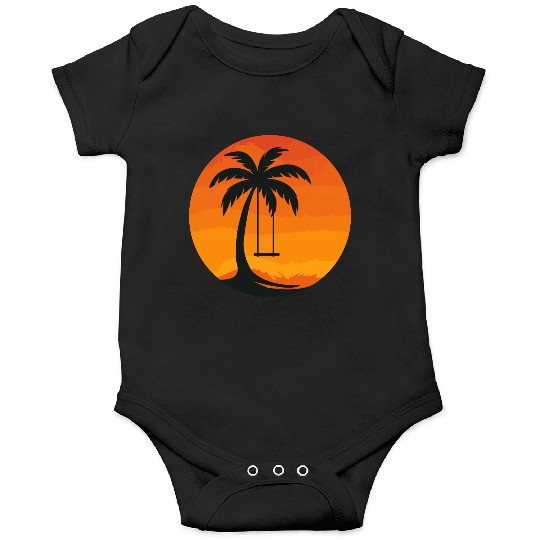 Sunset Palm Tree Swing Illustration Onesies