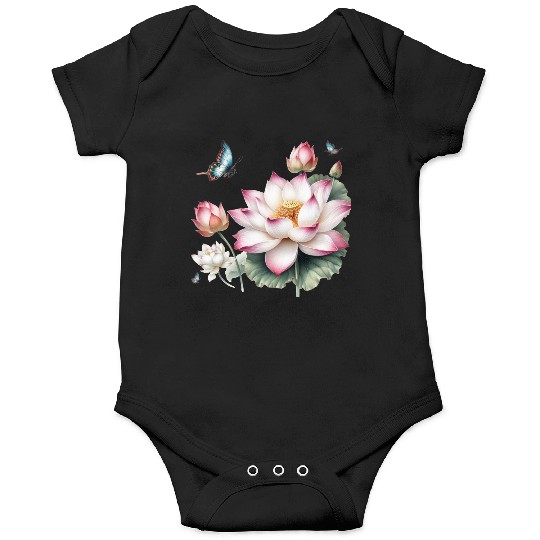 Light Pink Lotus and Butterflies  Onesies