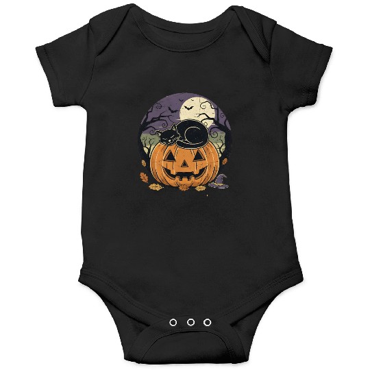 Spooky Cat Nap Pumpkin | Halloween Party Design Onesies