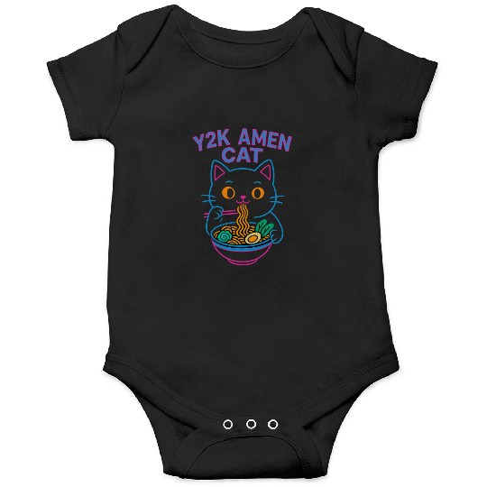 Y2K Ramen Cat – Retro Neon Anime Noodle Lover Desi Onesies