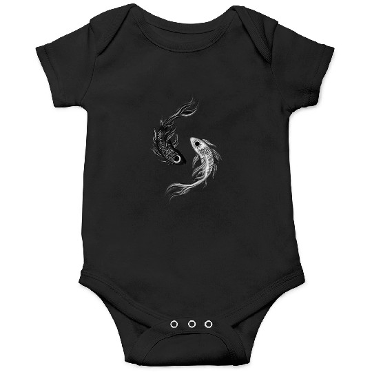 Ethereal Black & White Koi Fish Yin Yang Design Onesies