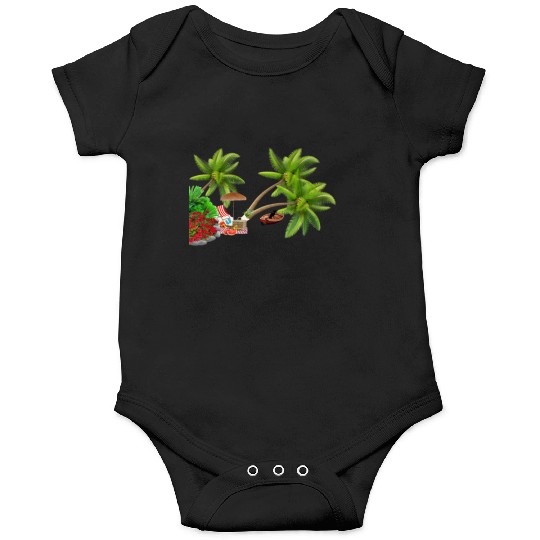 Tropical Island Paradise Scene Onesies