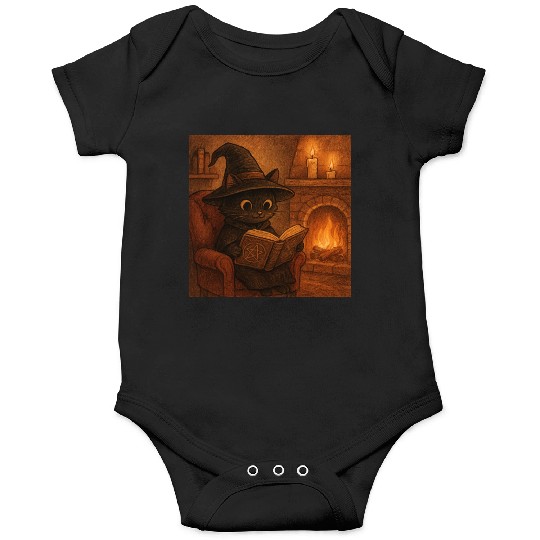 Enchanted Cat Witch by the Fireplace Onesies
