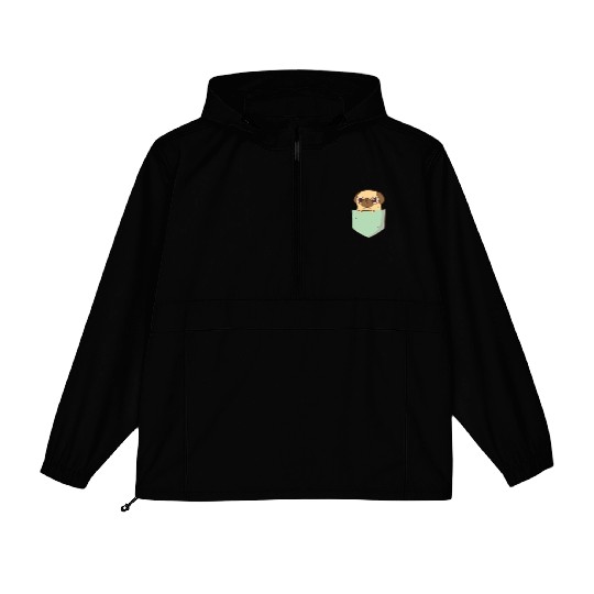 Cute Little Pug In Green Pocket Packable Anorak Jackets