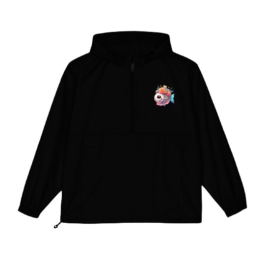 Whimsical Skull Fish with Floral Crown Packable Anorak Jackets