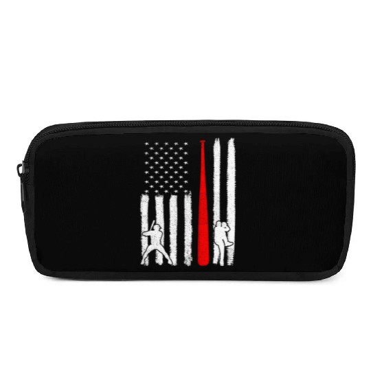 Baseball Pitcher Batter American Flag 4th of July Pencil Cases