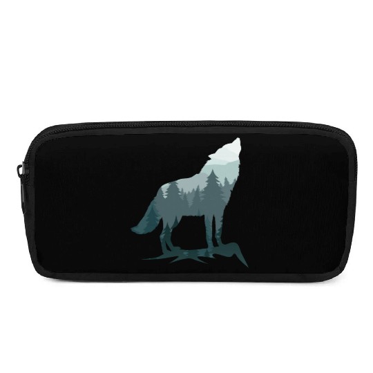 Lone Wolf Survives The Mountain Silhouette Art Pencil Cases