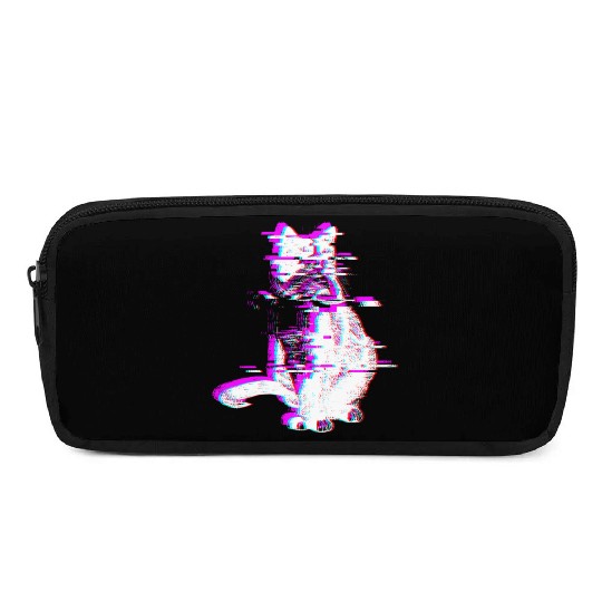 Vaporwave Synthwave Glitch Cat Feline Kitty Pencil Cases