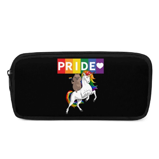 LGBT Gay Pride Wombat Riding Rainbow Unicorn Pencil Cases