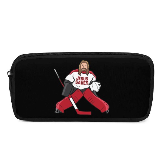 Funny Hockey Jesus Saves Hockey Goalie Pencil Cases