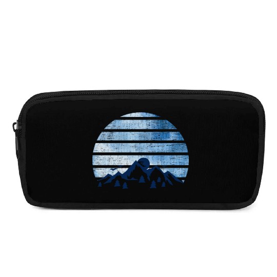 blue Retro Vintage With abstract mountain Pencil Cases