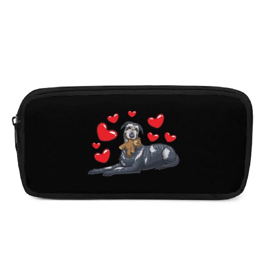 Irish Wolfhound Dog With Stuffed Animal Pencil Cases