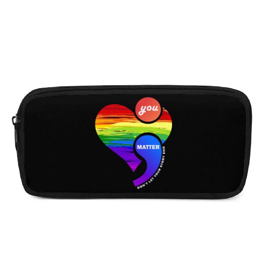 Rainbow Heart Semicolon You Matter Pencil Cases