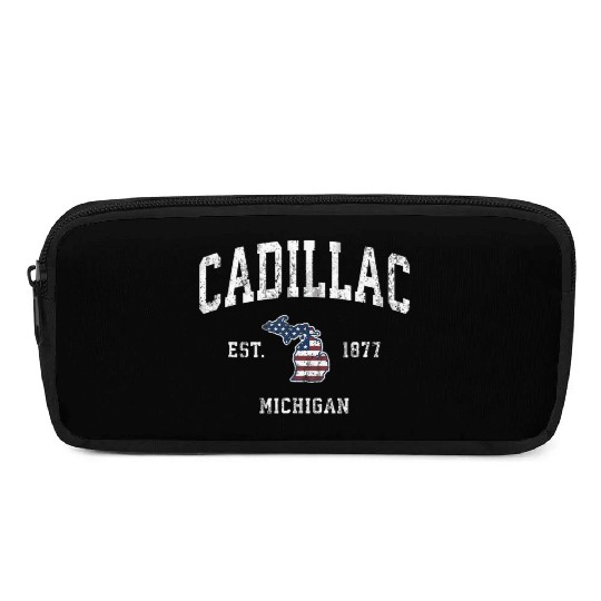 Cadillac Michigan MI Vintage American Flag Sports Pencil Cases