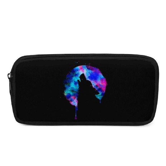 Howling wolf full moon wolves galaxy stars sky Pencil Cases