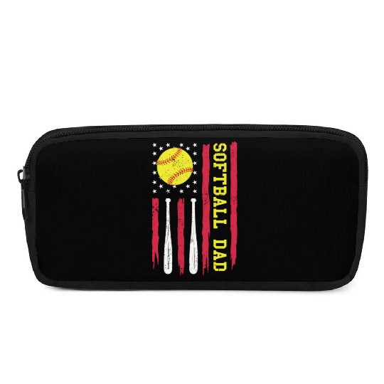 Softball Dad Vintage American Flag Pencil Cases