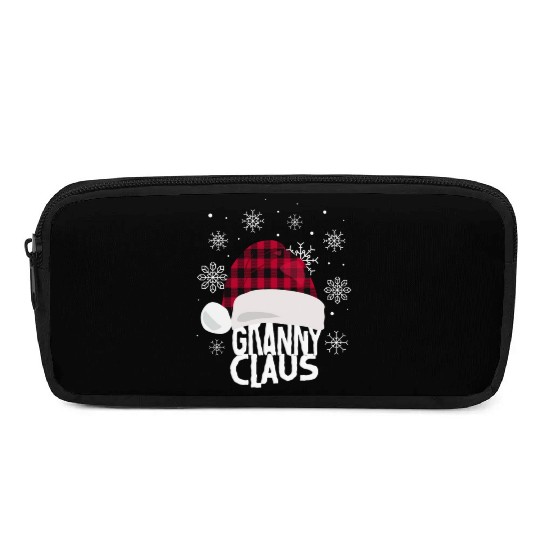 Womens Granny Claus Christmas Buffalo Plaid Santa Pencil Cases