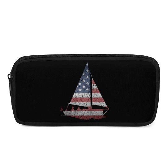 Distressed Stars Stripes Sailboat Sailing Adventur Pencil Cases