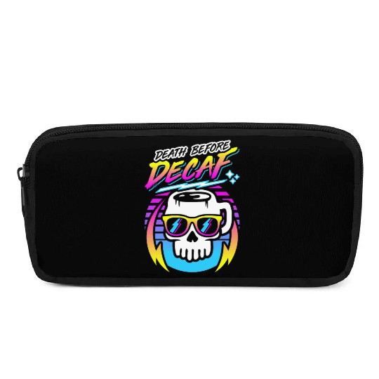 Death Before Decaf (Skull Mug) Retro Neon 80s 90s Pencil Cases