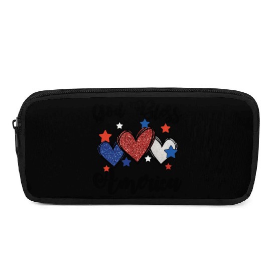 God Bless America Patriotic USA Hearts 4th of July Pencil Cases