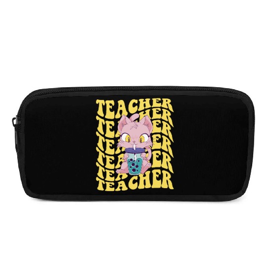 Boba Tea Teacher Retro Groovy Back To School Pencil Cases