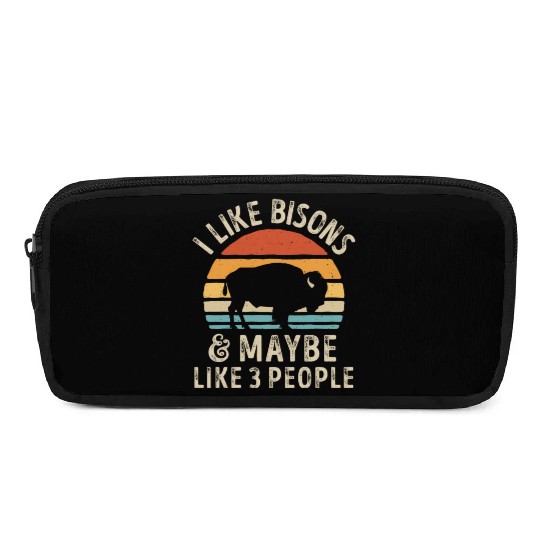 I Like Bisons and Maybe 3 People Retro Sunset Vint Pencil Cases