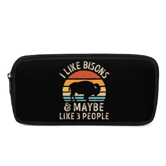 I Like Bisons and Maybe 3 People Retro Sunset Vint Pencil Cases